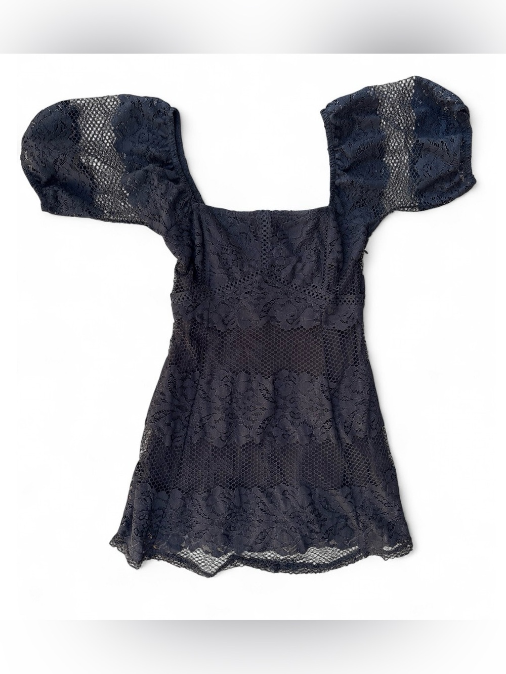 Free People Black Lace Puff Sleeve Mini Dress